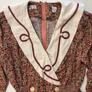 Vintage Chaus Dress Womens 16W Sailor Collar Prairie Cottagecore Long Red Floral